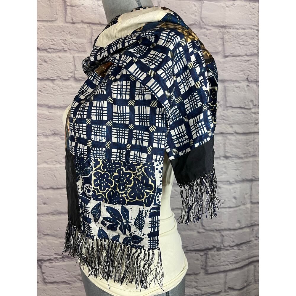 Patchwork/Multipattern Boho Silk Fringe Scarf - image 2